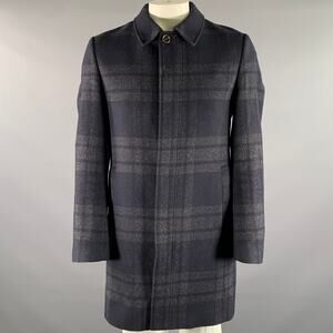 TED BAKER Chest Size L Navy Grey Plaid Wool Blend Car Coat Coat